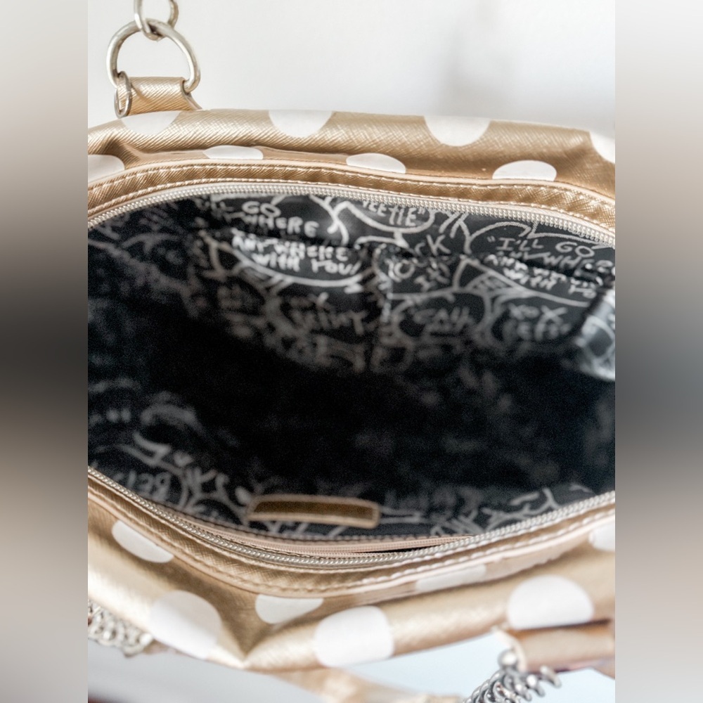 Betsey Johnson Gold And White Polka Dot Shoulder Bag - Picture 5 of 8
